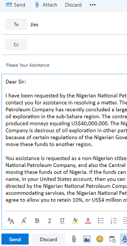 Example of Nigerian Prince email
